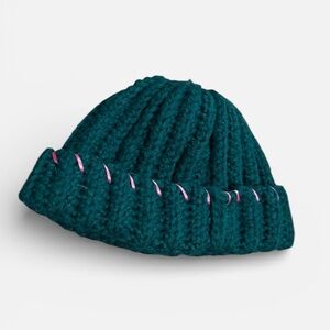 Teal and Pink Handmade Crochet Skull Cap/Fishermans Beanie